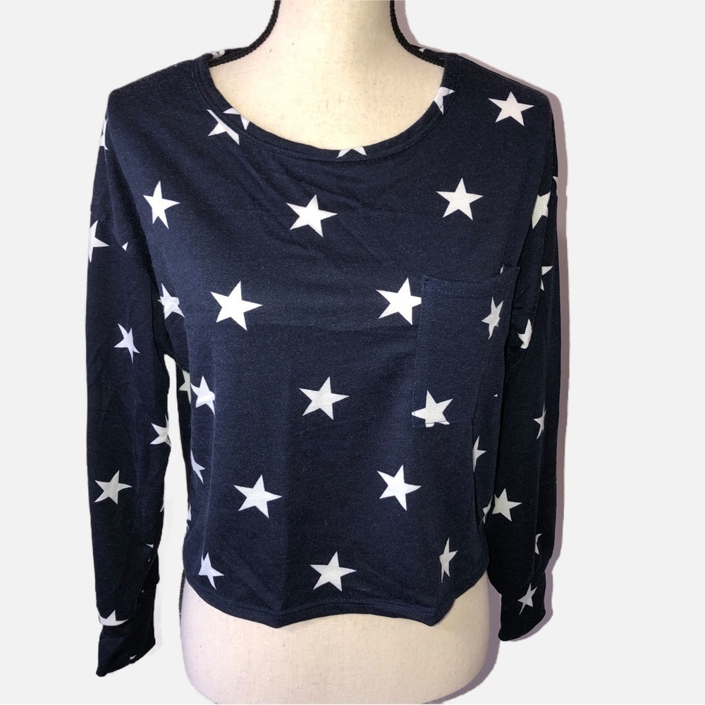Olivia Rae Blue Stars Boxy Cropped Top Size Medium NEW